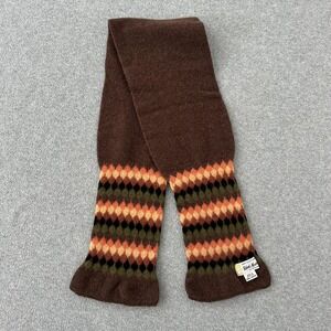 Robert Mackie Scarf Womens Brown Argyle Wool Knit Rectangle Made Scotland Winter